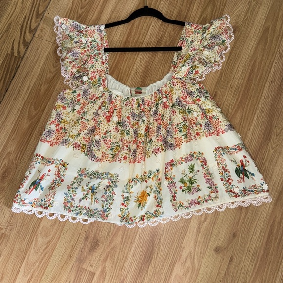 Farm Rio Delicate Forest Scarves Square Neck Blouse Size Medium - Picture 3 of 9